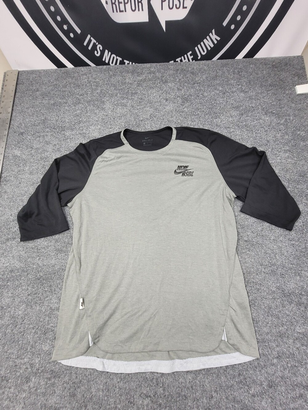 Nike Men's 3/4-Sleeve Baseball Top Black & Grey Size Large